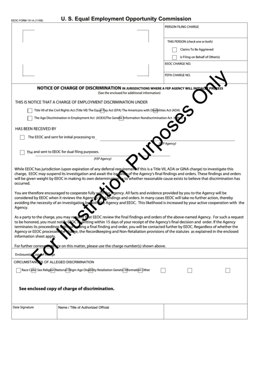 Eeoc Form 131-A - Notice Of Charge Of Discrimination Printable pdf