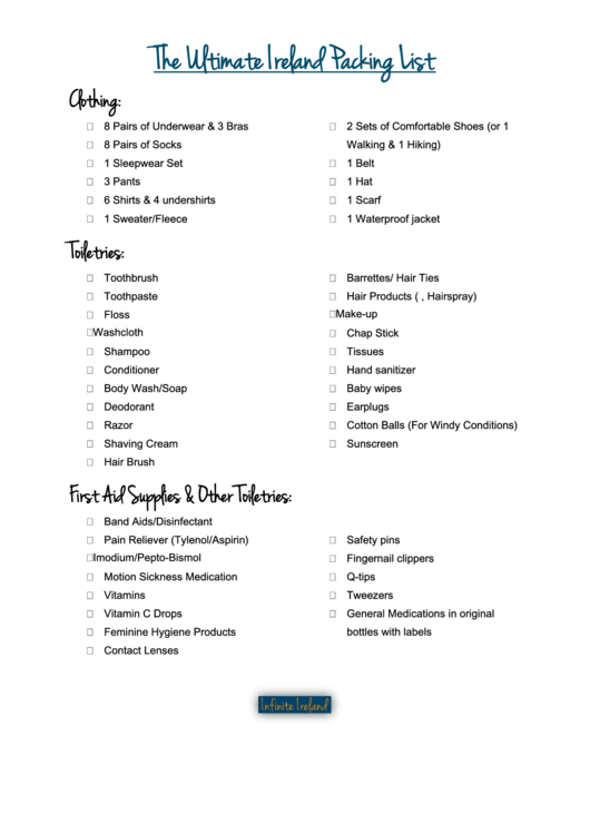 The Ultimate Ireland Packing List Printable pdf