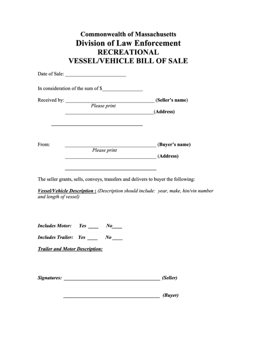 Bill Of Sale For Vehicle Printable pdf