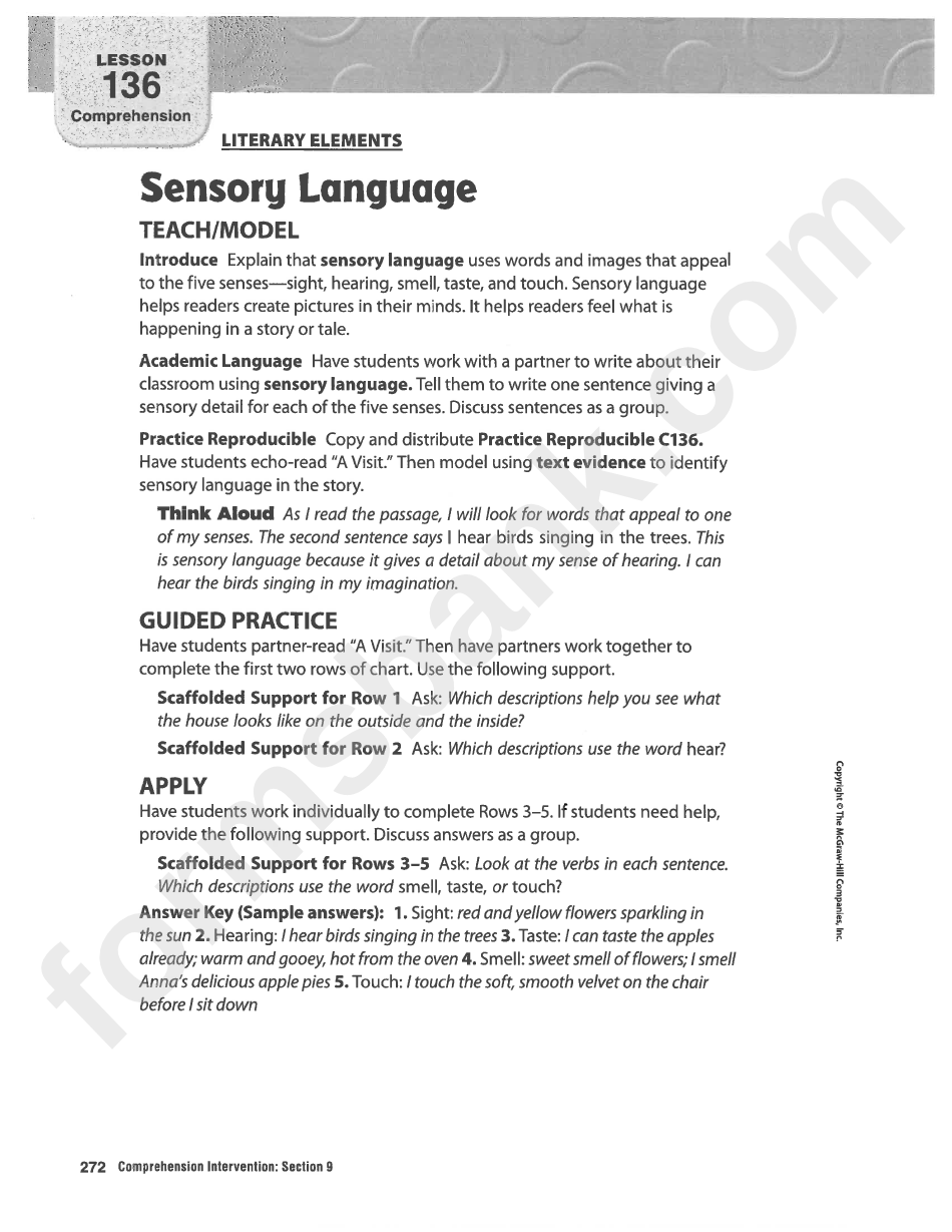 Sensory Language Chart