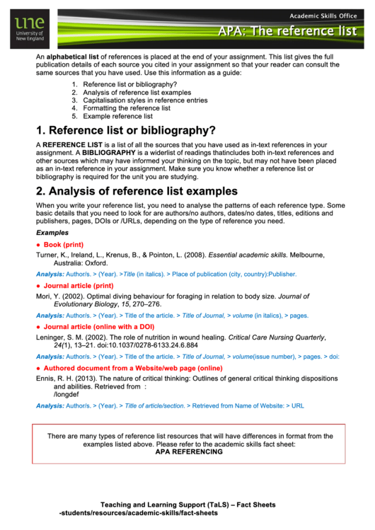 Analysis Of Reference List Example Printable pdf