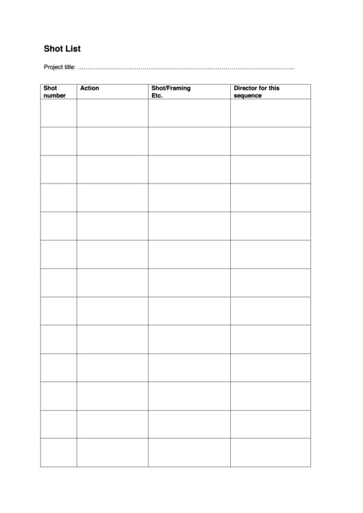 Shot List And Inventory Printable pdf