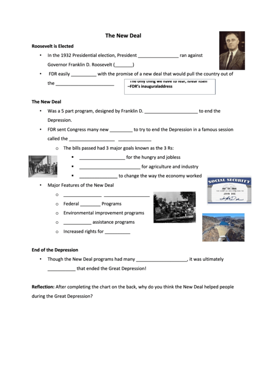 "The New Deal" History Worksheet Printable pdf