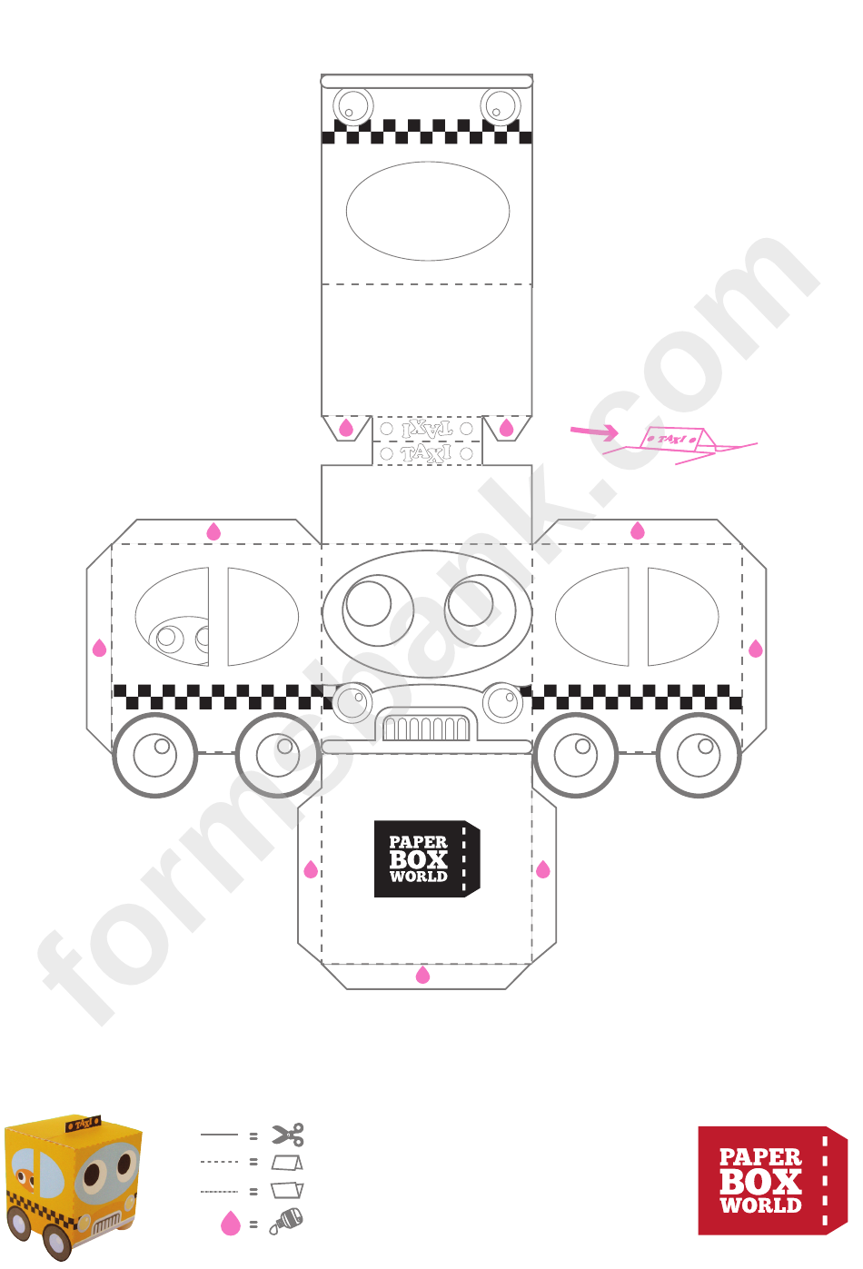 Taxi Paper Toy Box Template