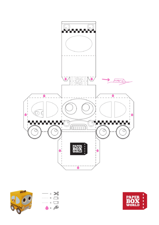 Taxi Paper Toy Box Template Printable pdf