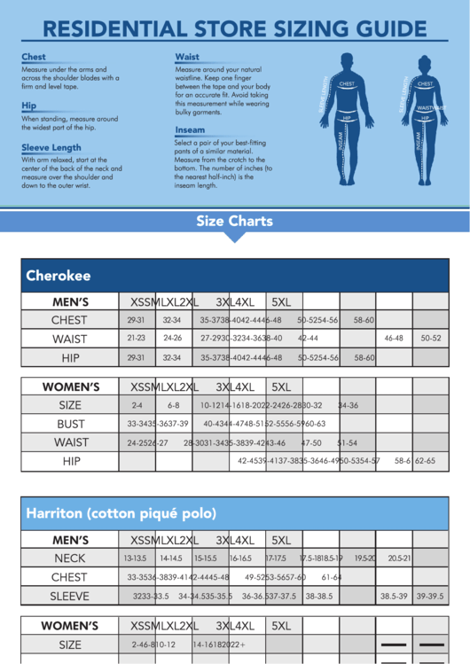 Residential Store Sizing Guide Printable pdf