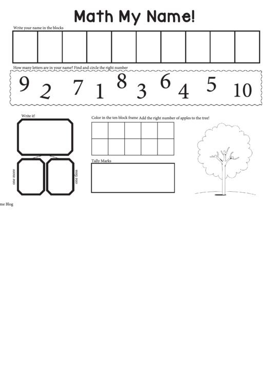 Apple Tree Math My Name Worksheet Template Printable pdf