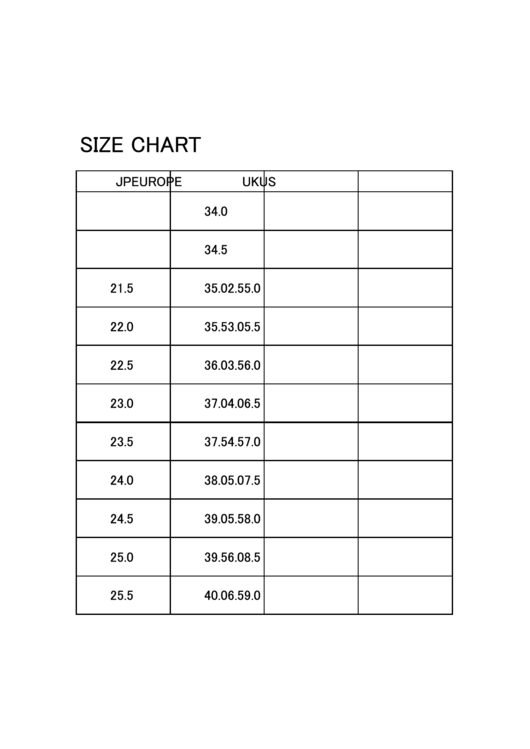 Size Conversion Chart (jp, Europe, Uk, Us)