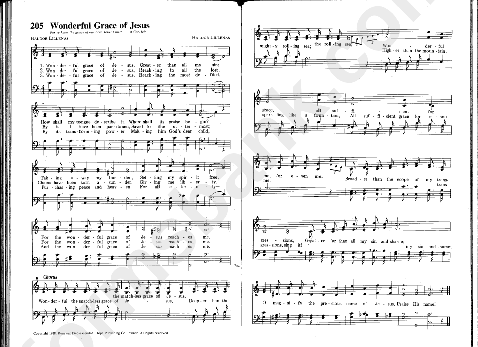 Wonderful Grace Of Jesus Sheet Music