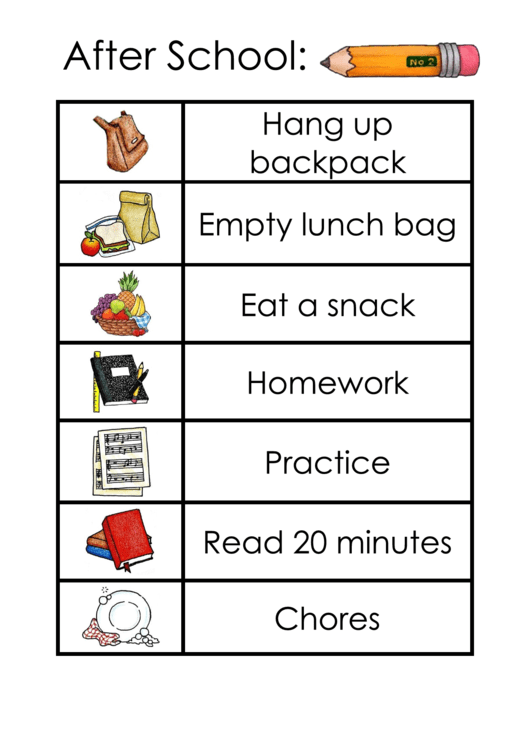 After School Chore Chart For Kids Printable pdf