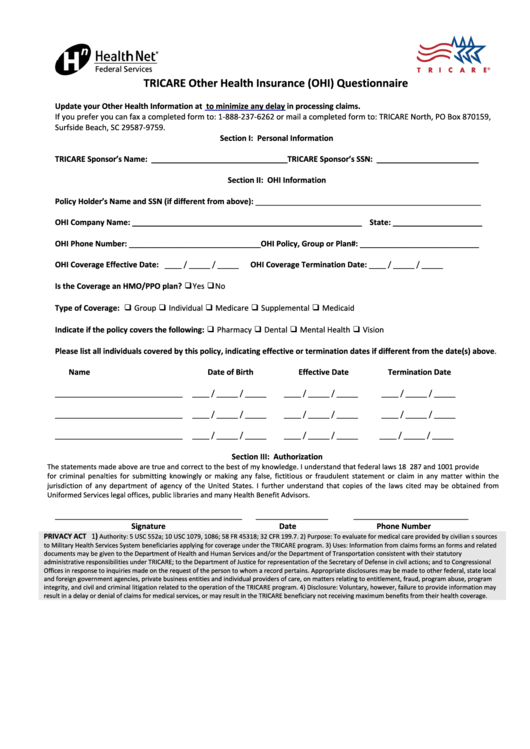 Tricare Form - Anchor Psychological And Counseling Services printable pdf download
