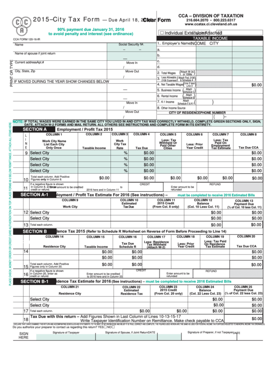 Fillable 2015 City Tax Form Printable pdf