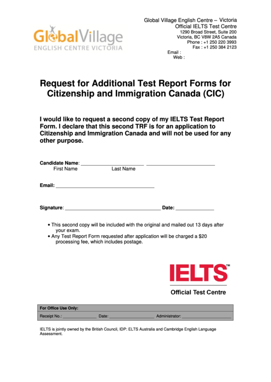 Trf Request Form For Cic - Ielts Victoria Printable pdf