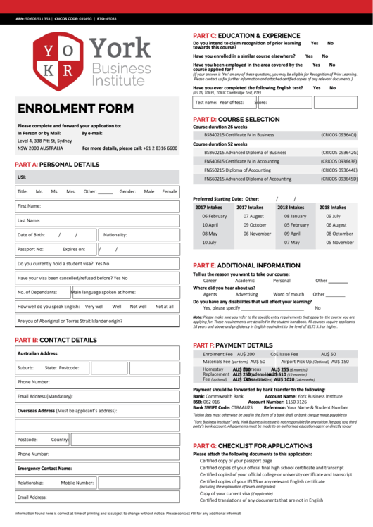 Sample Enrolment Form