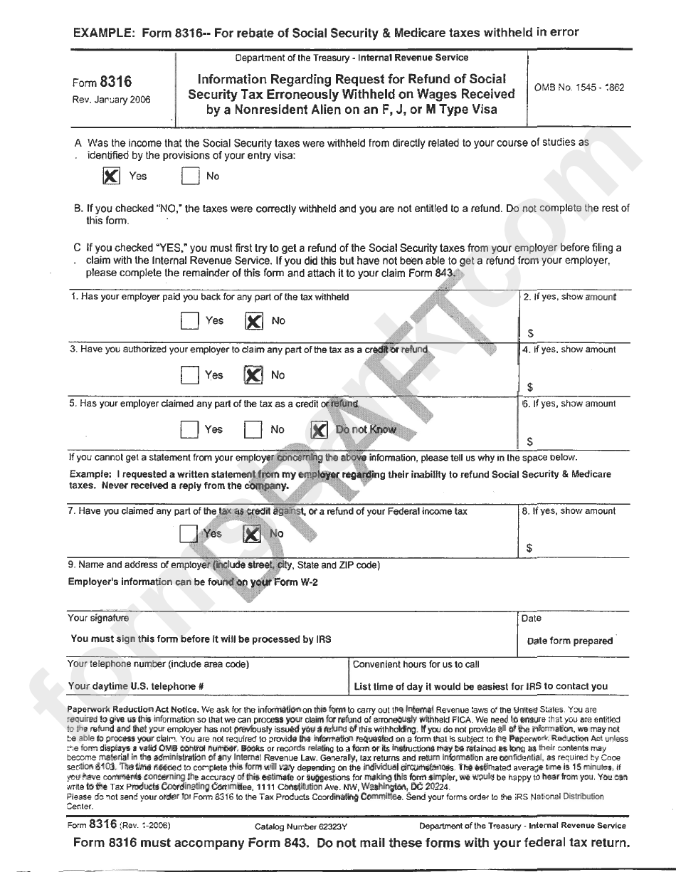 Form 8316 For Rebate Of Social Security And Medicare Printable Pdf 
