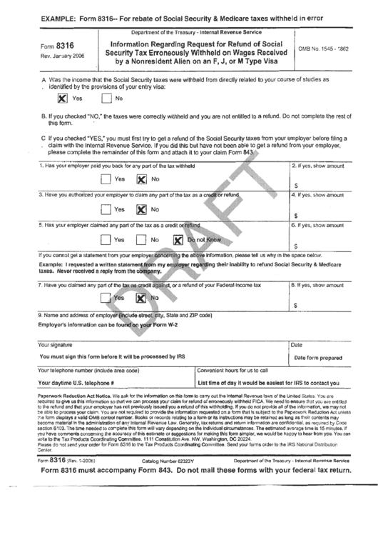 Form 8316 For Rebate Of Social Security And Medicare Printable Pdf 