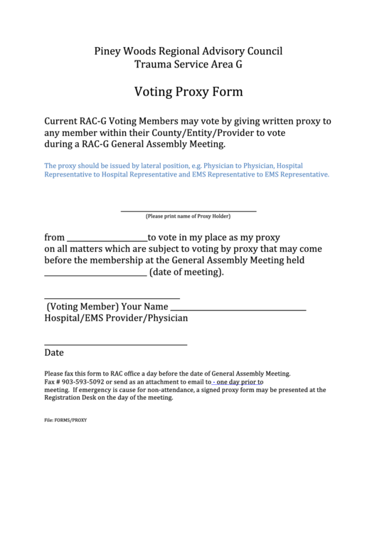 Proxy Voting Form - Rac-G Printable pdf