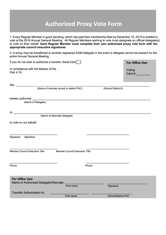 Authorized Proxy Vote Form - Bccpac Printable pdf
