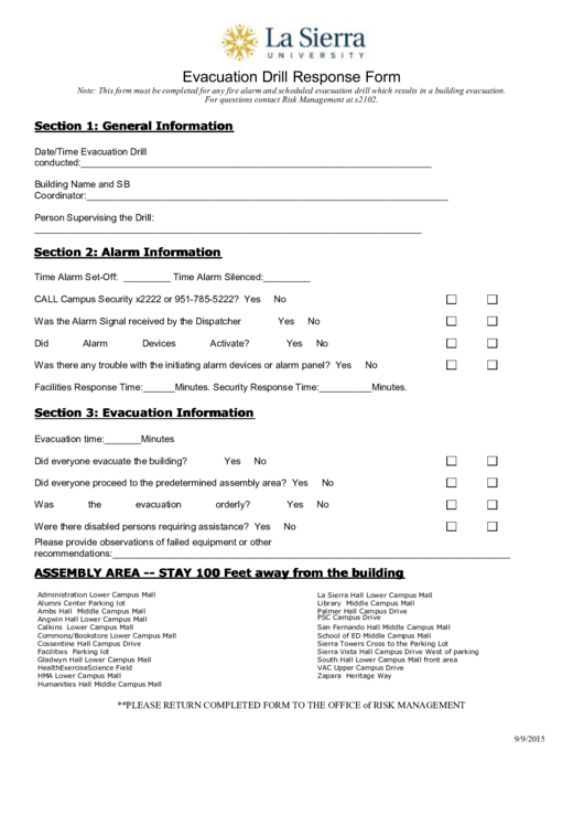 Fillable Evacuation Drill Response Form Printable pdf