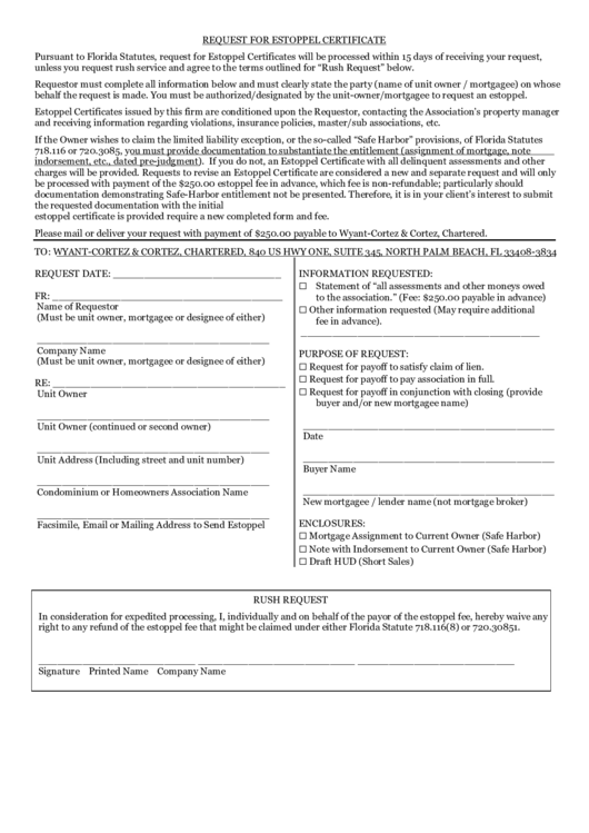 Request For Estoppel Certificate Printable pdf