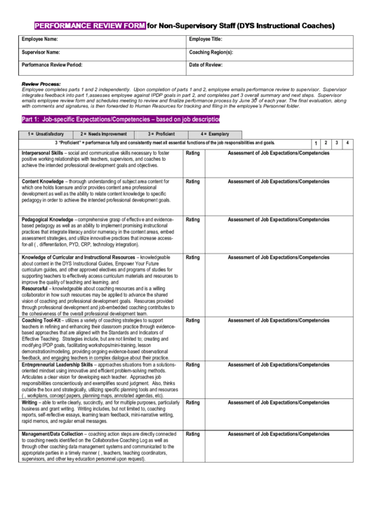 Performance Review Form Printable pdf