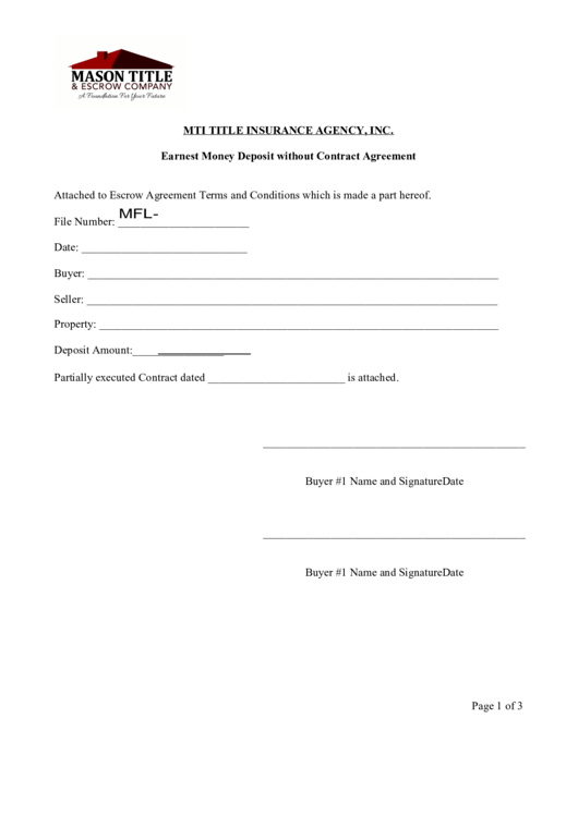 Earnest Money Deposit Without Contract Agreement Printable pdf