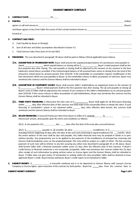 Earnest Money Contract Printable pdf