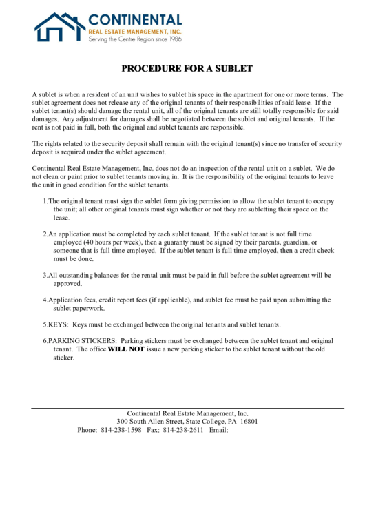 Agreement To Sublet Printable pdf