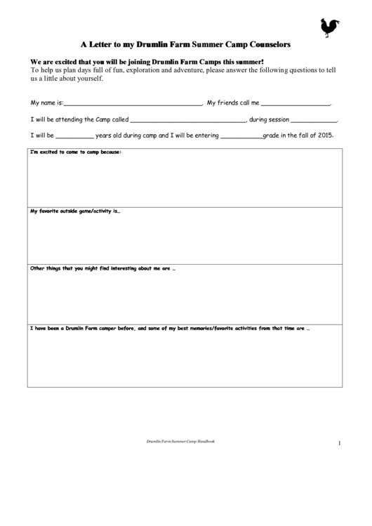 Summer Camp Counselors Letter Writing Activity Sheet Printable pdf