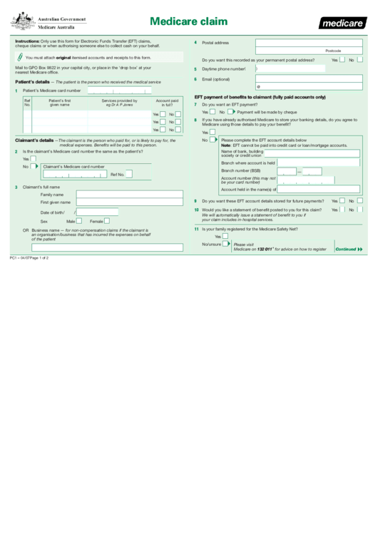 Medicare Claim Form - Green
