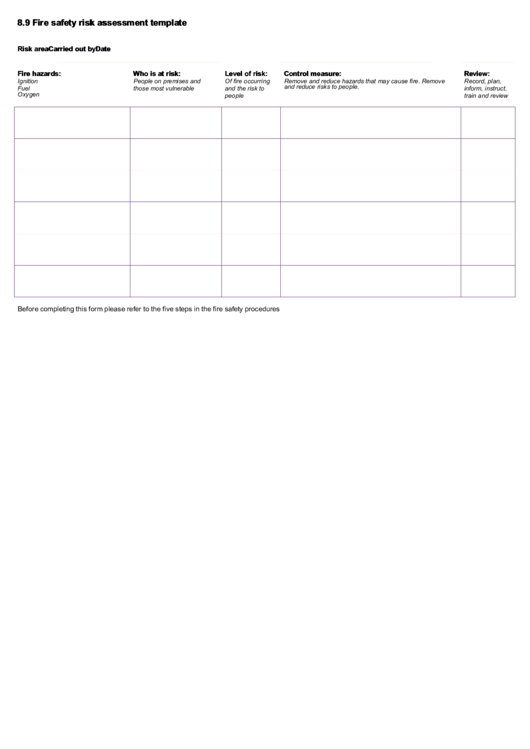 Fire Safety Risk Assessment Template Printable pdf