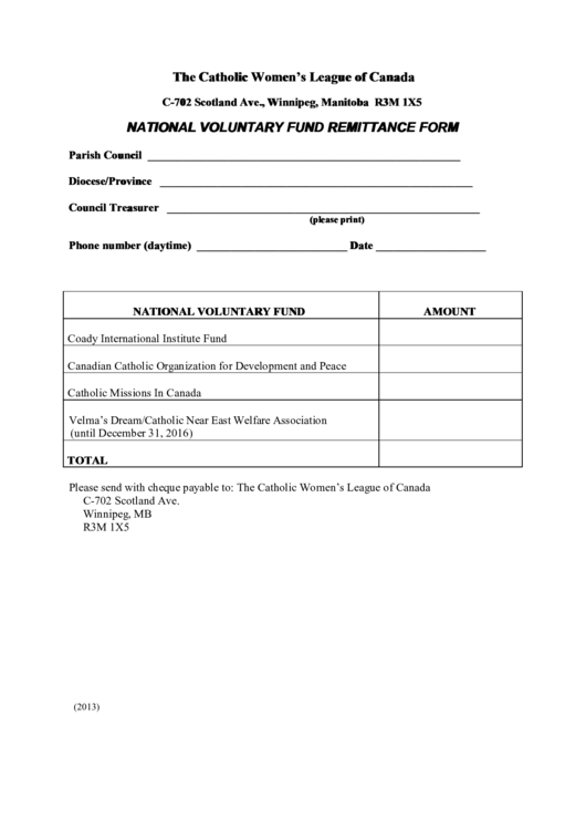 National Voluntary Fund Remittance Form Printable pdf