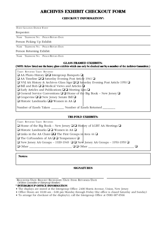 Archives Exhibit Checkout Form Printable pdf