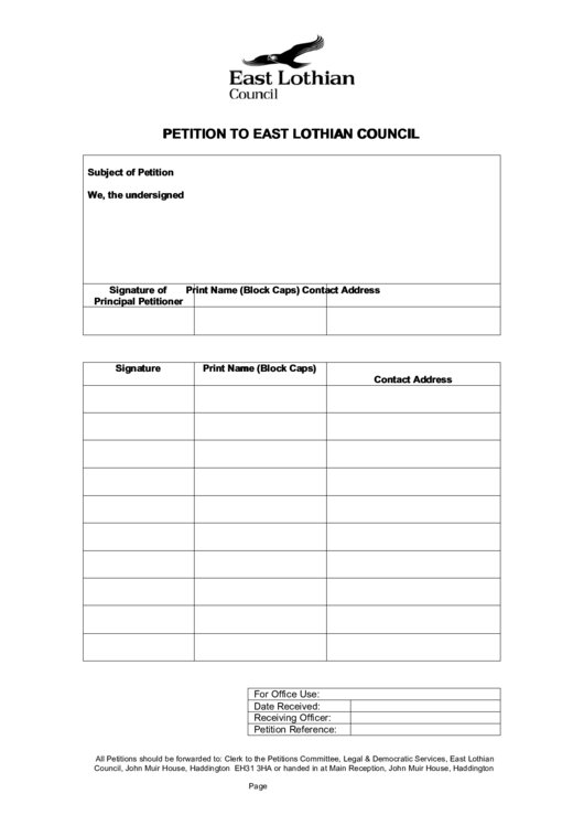 Petition To East Lothian Council Printable pdf
