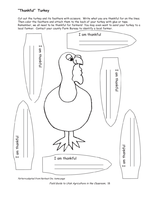 Thankful Turkey Template Printable pdf