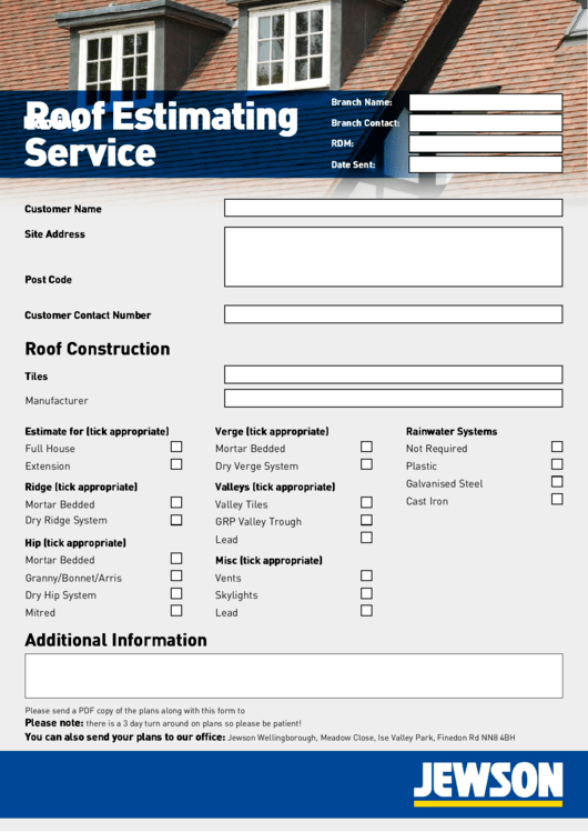 Roof Estimation Service Printable pdf