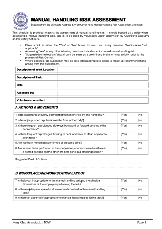 Manual Handling Risk Assessment Sample