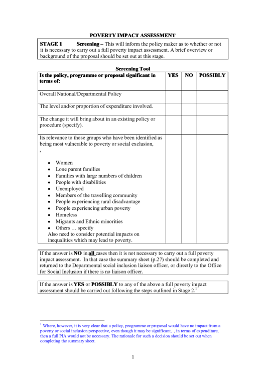 Poverty Impact Assessment Template Printable pdf