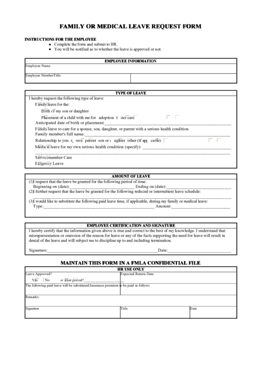 Family Or Medical Leave Request Form Printable pdf
