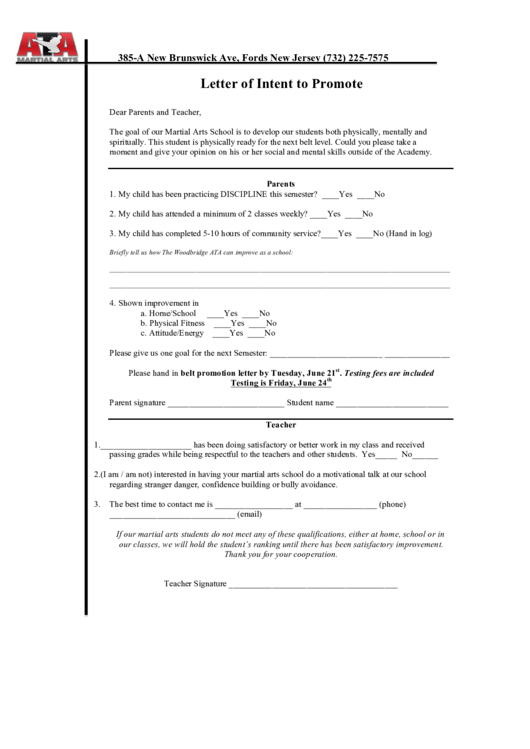 Letter Of Intent To Promote Printable pdf