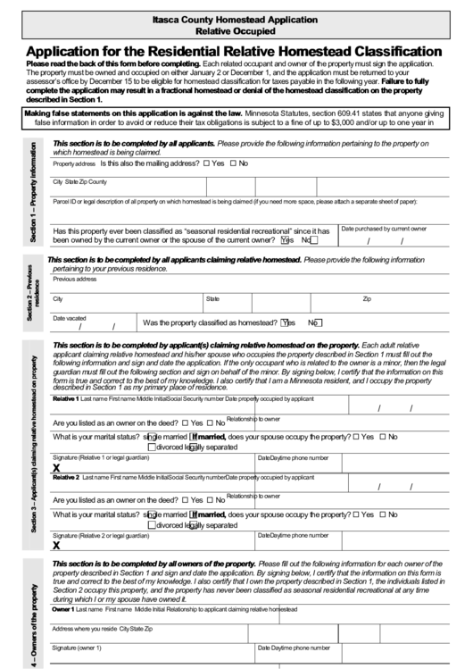 Application For The Residential Relative Homestead Classification