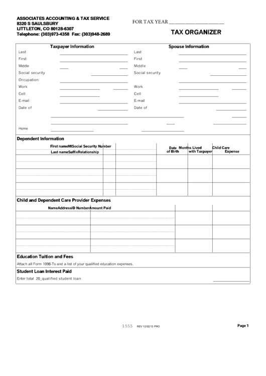 Tax Organizer Printable pdf