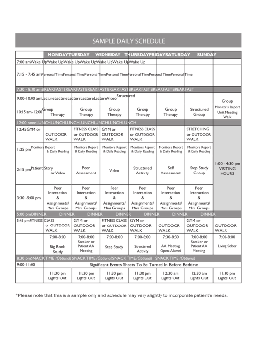 Sample Daily Schedule Printable pdf