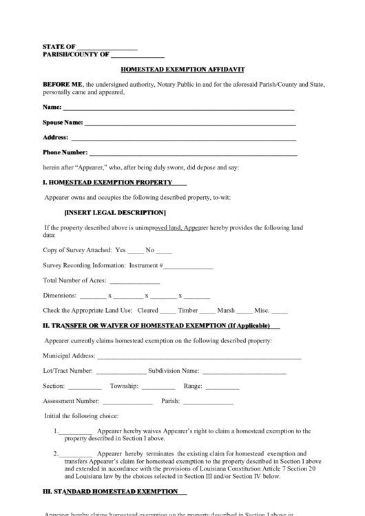 Homestead Exemption Affidavit Printable pdf