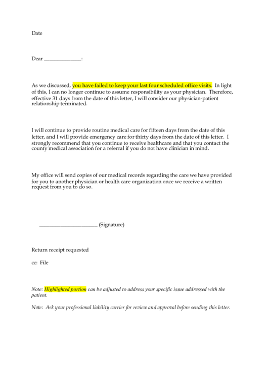 Patient Dismissal Letter Template printable pdf download