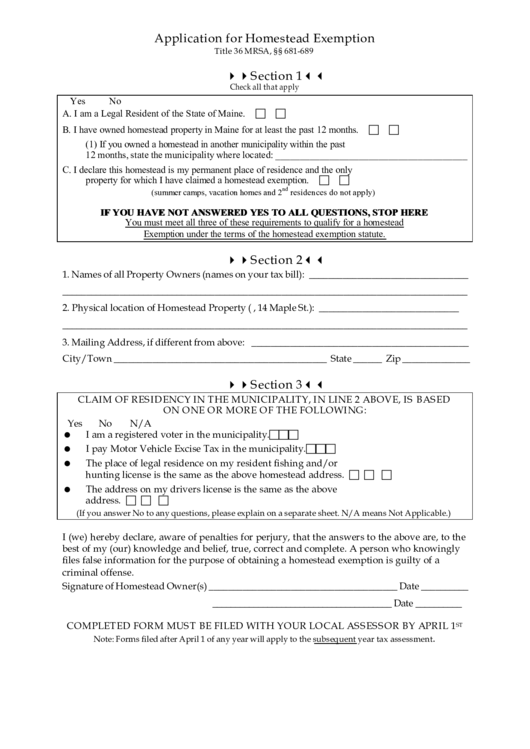 Fillable Application For Homestead Exemption Template printable pdf