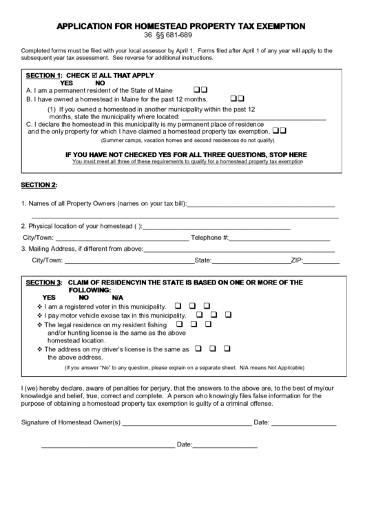 Application For Homestead Property Tax Exemption Template Printable pdf