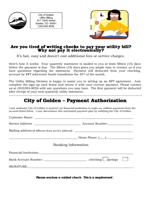 City Of Golden - Payment Authorization Printable pdf