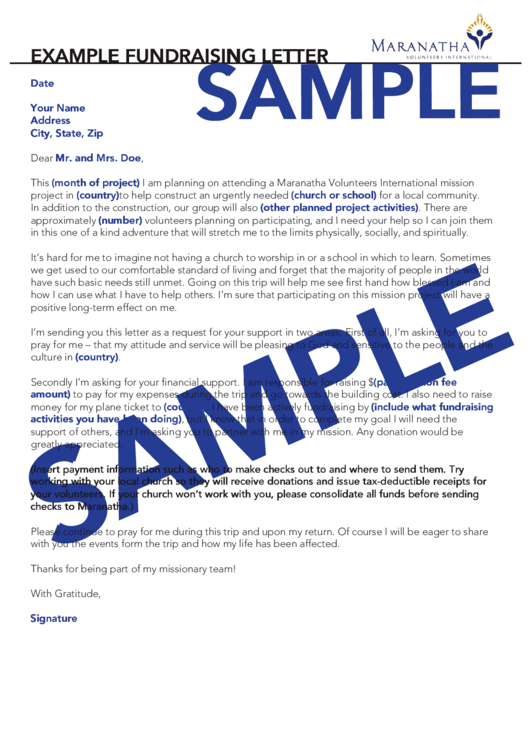 Example Fundraising Letter Template Printable pdf