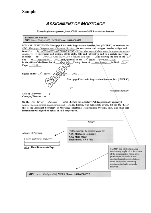Assignment Of Mortgage Printable pdf
